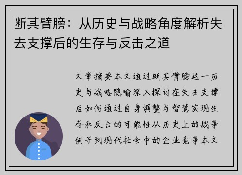 断其臂膀：从历史与战略角度解析失去支撑后的生存与反击之道